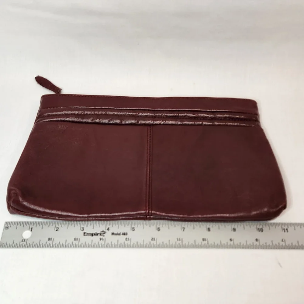 Antonia Designs‎ Vintage Burgundy Genuine Leather Zip Top Clutch Bag 11x6